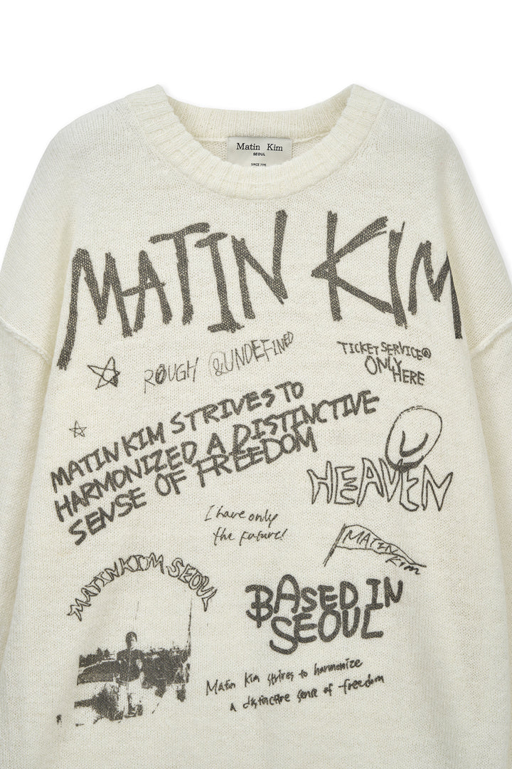 Matin Kim Graffiti Artwork Knit Pullover — Ivory