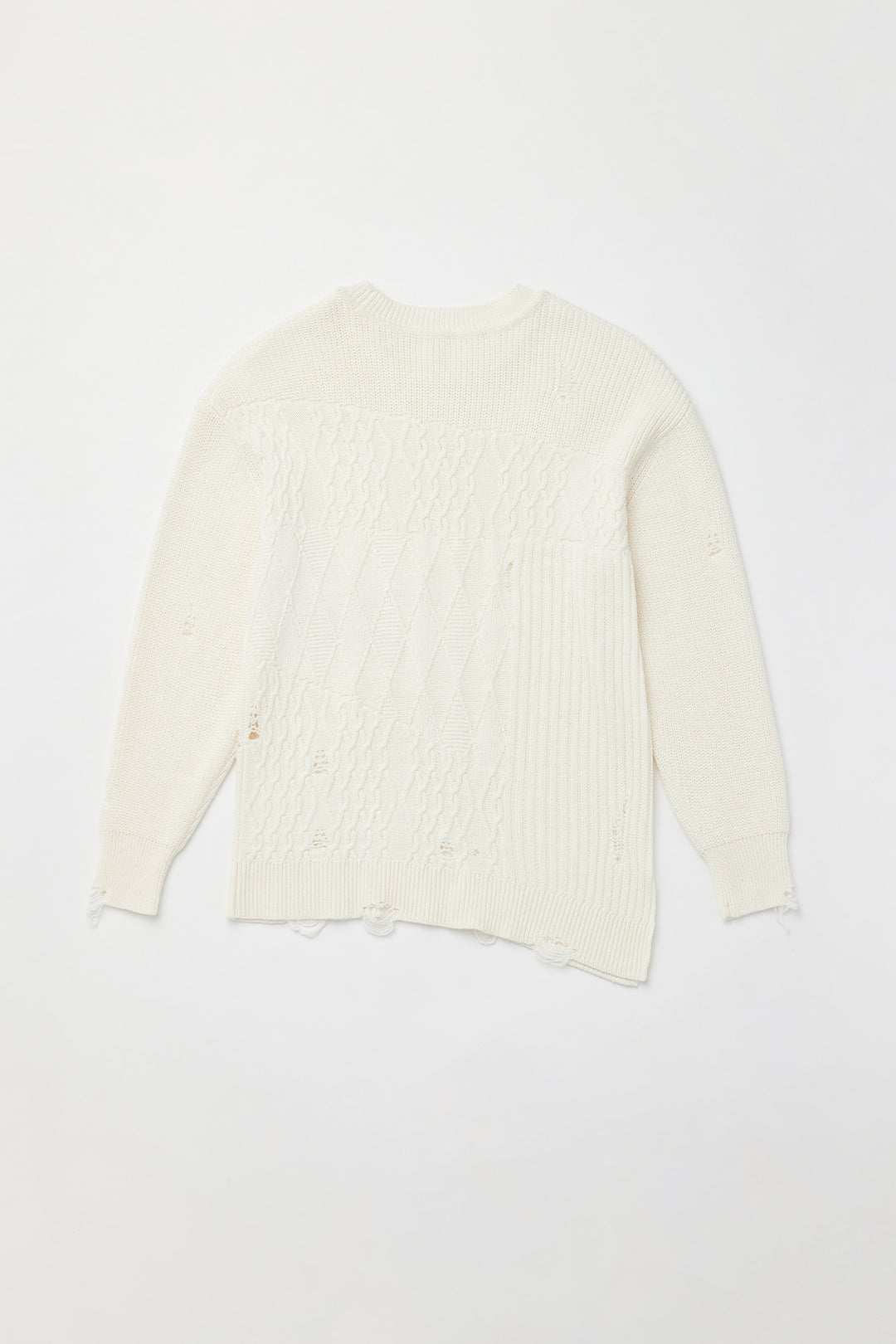 KIMMATIN Cable Mix Damage Knit Pullover — Ivory