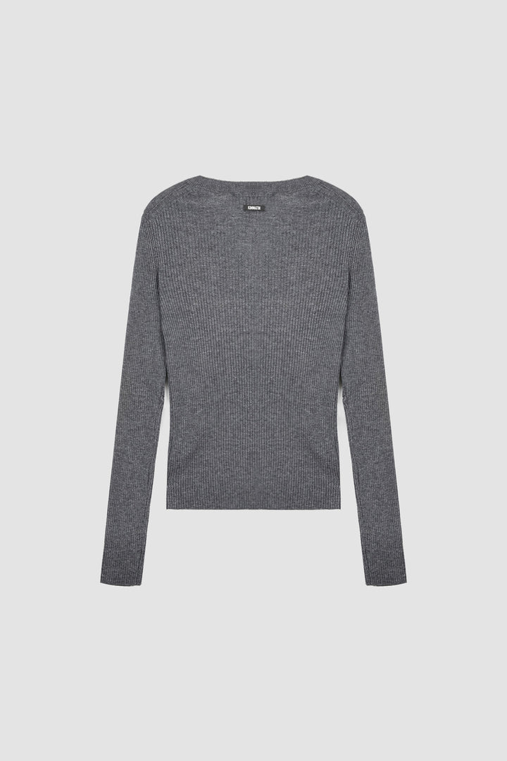 KIMMATIN Slit Point Slim Knit Top — Gray