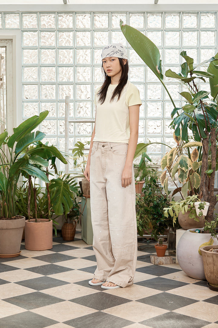 Matin Kim Unbalance Cut Point Vintage Cotton Pants — Beige