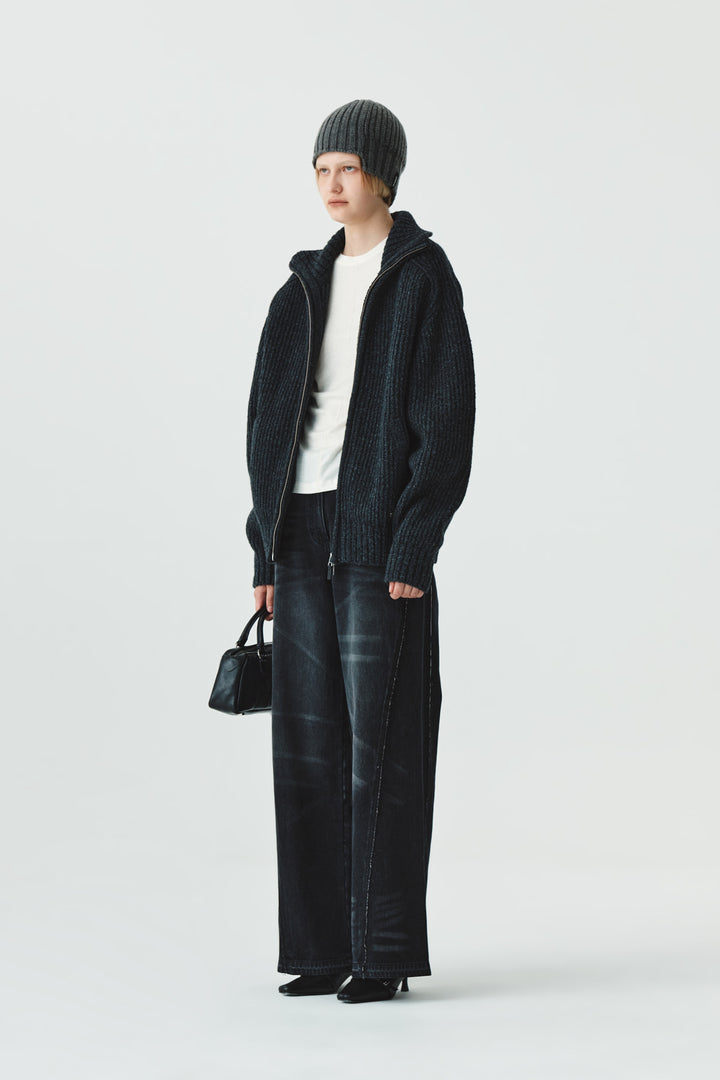 KIMMATIN High Neck Zip Up Cardigan — Charcoal