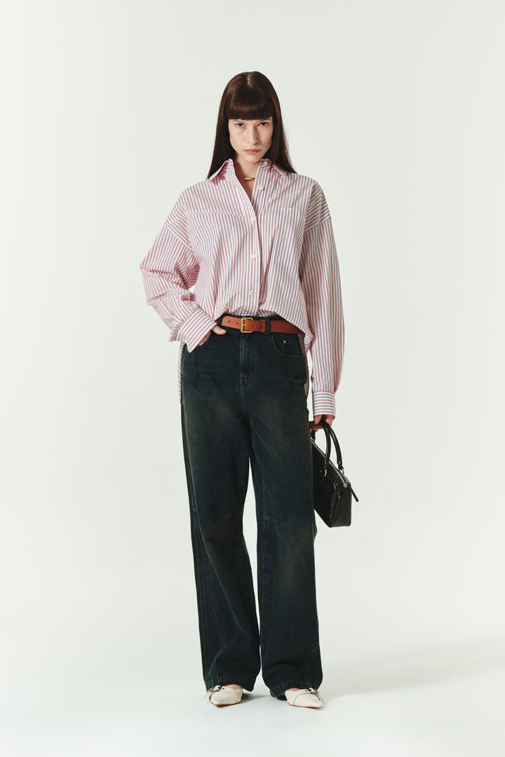 KIMMATIN Two Way Stripe Shirt — Red