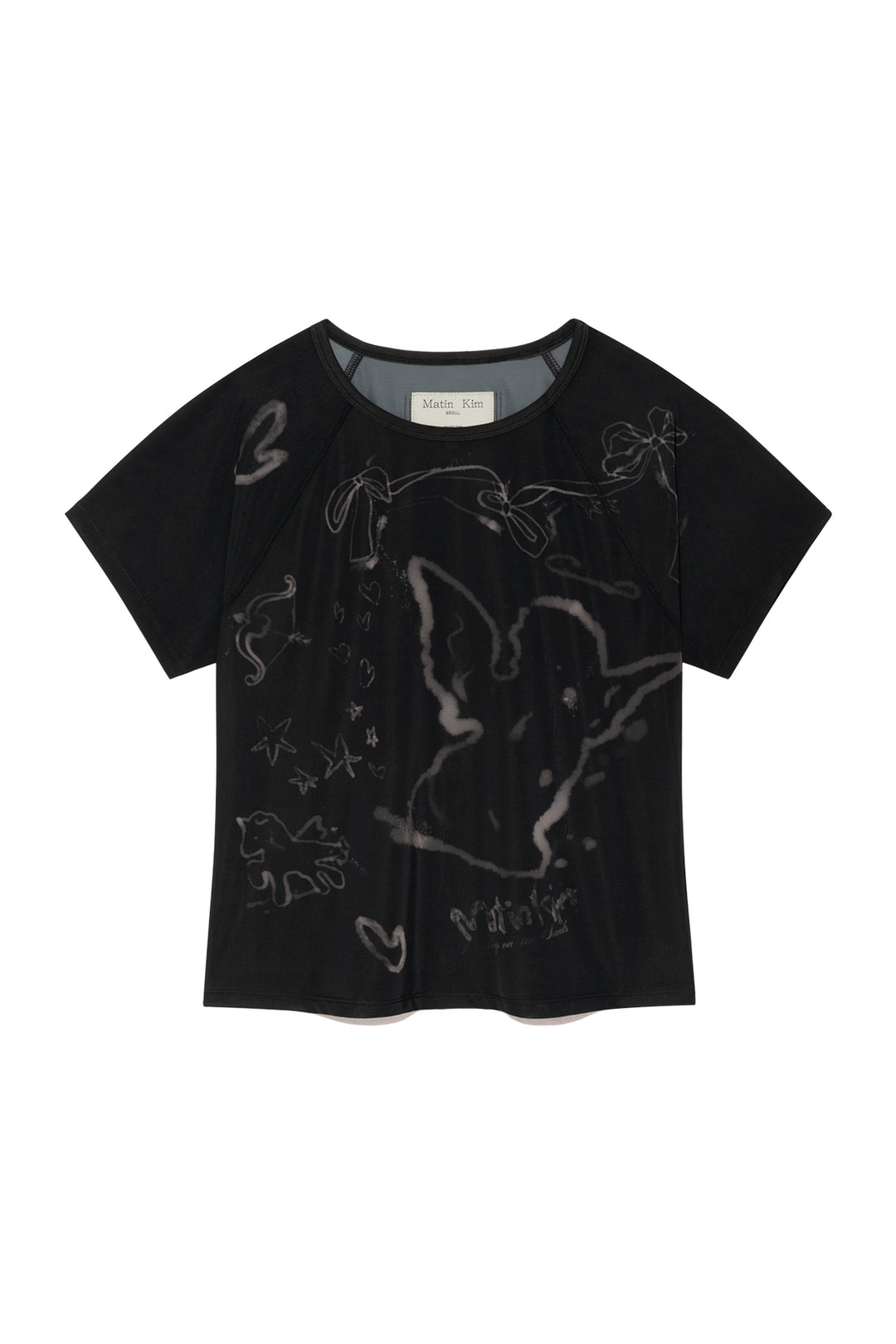 Matin Kim See Through Printing Top — Black