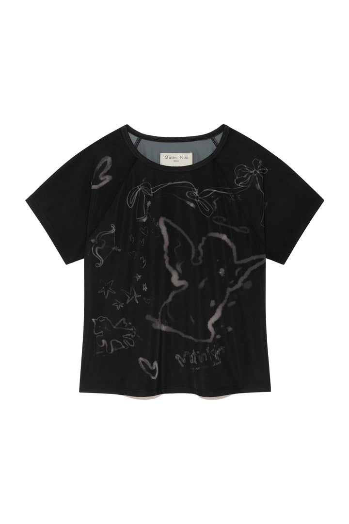 Matin Kim See Through Printing Top — Black