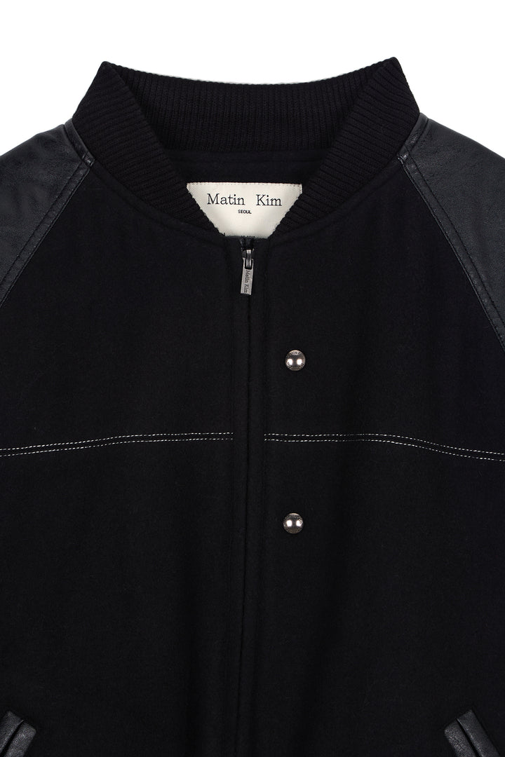 Matin Kim Faux Leather Point Jumper — Black