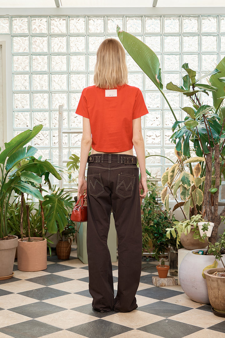 Matin Kim Logo Thread Point Crop Top — Red