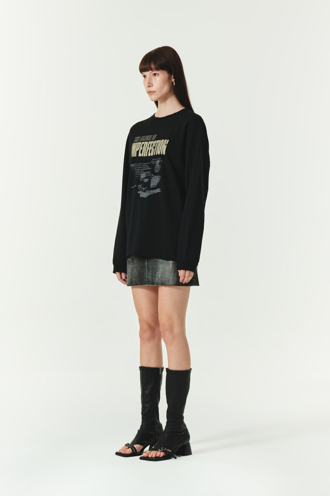 KIMMATIN Washed Printing Long Sleeve Top — Black