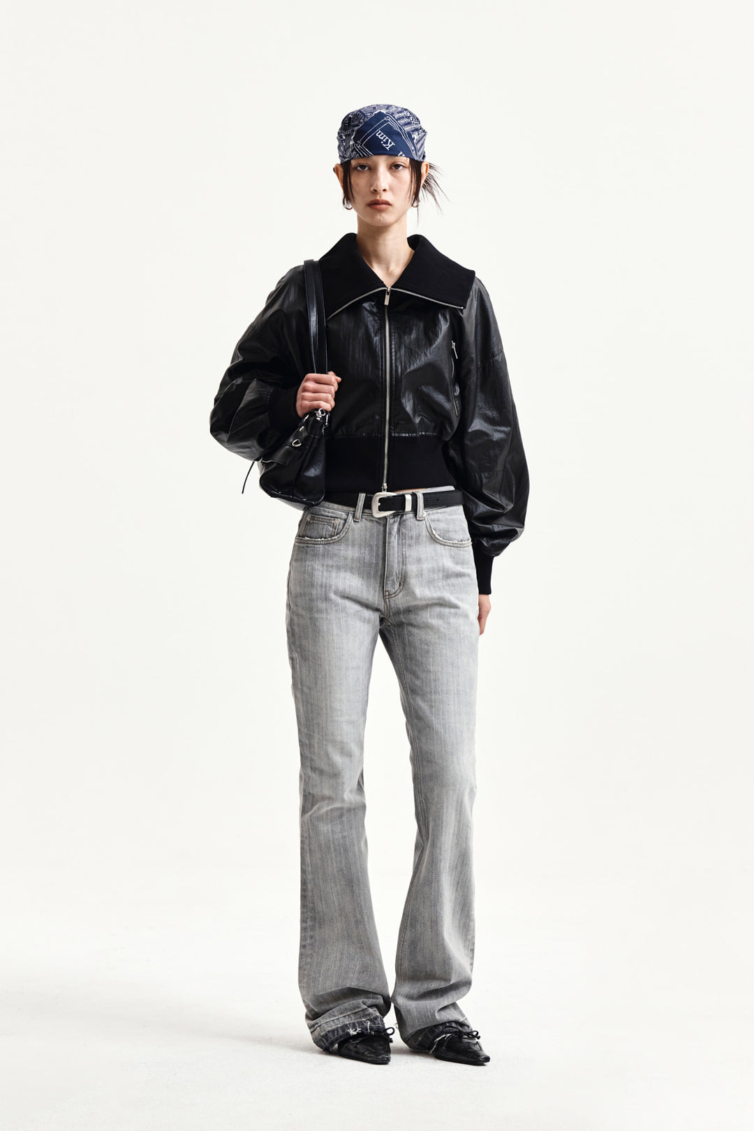 Matin Kim Washed Point Boots Cut Denim — Gray