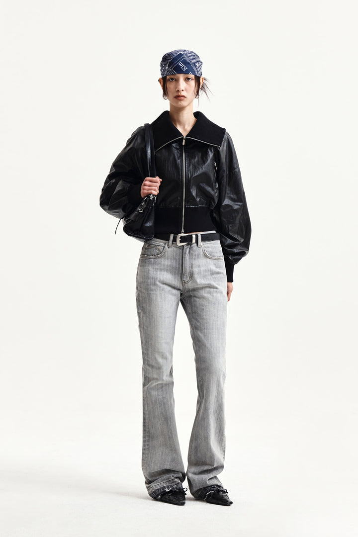 Matin Kim Washed Point Boots Cut Denim — Gray
