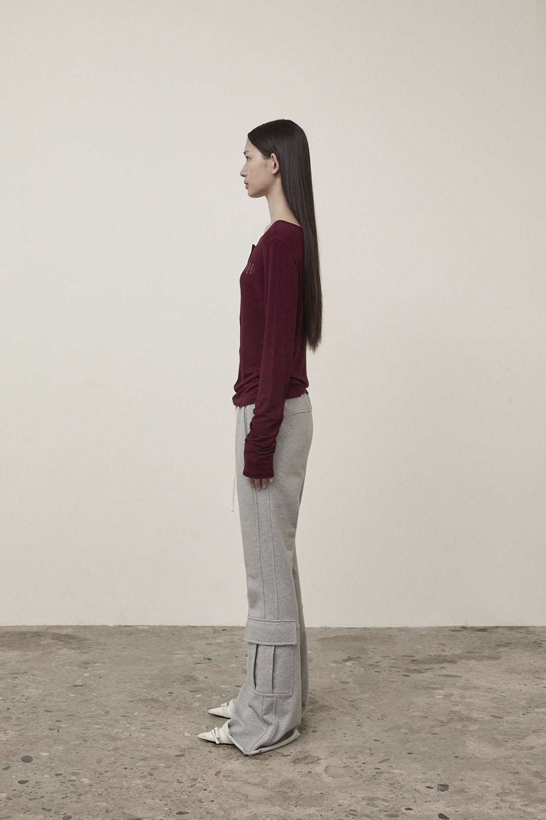 Matin Kim Henley Neck Shirring Top — Burgundy