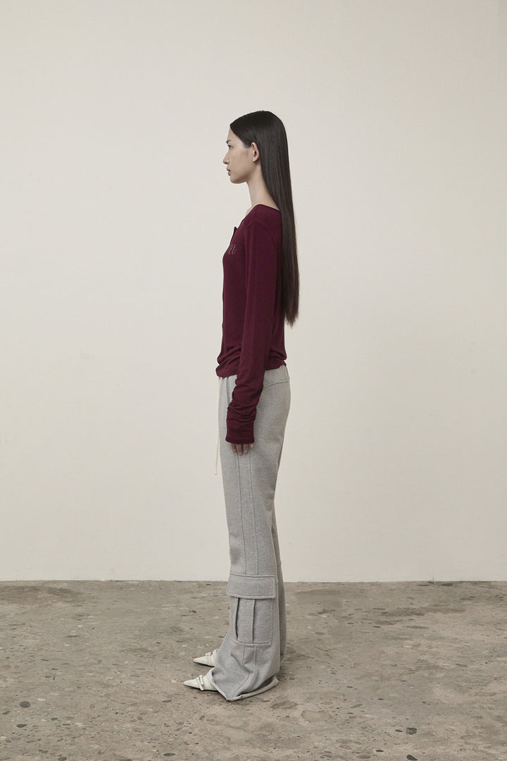 Matin Kim Henley Neck Shirring Top — Burgundy