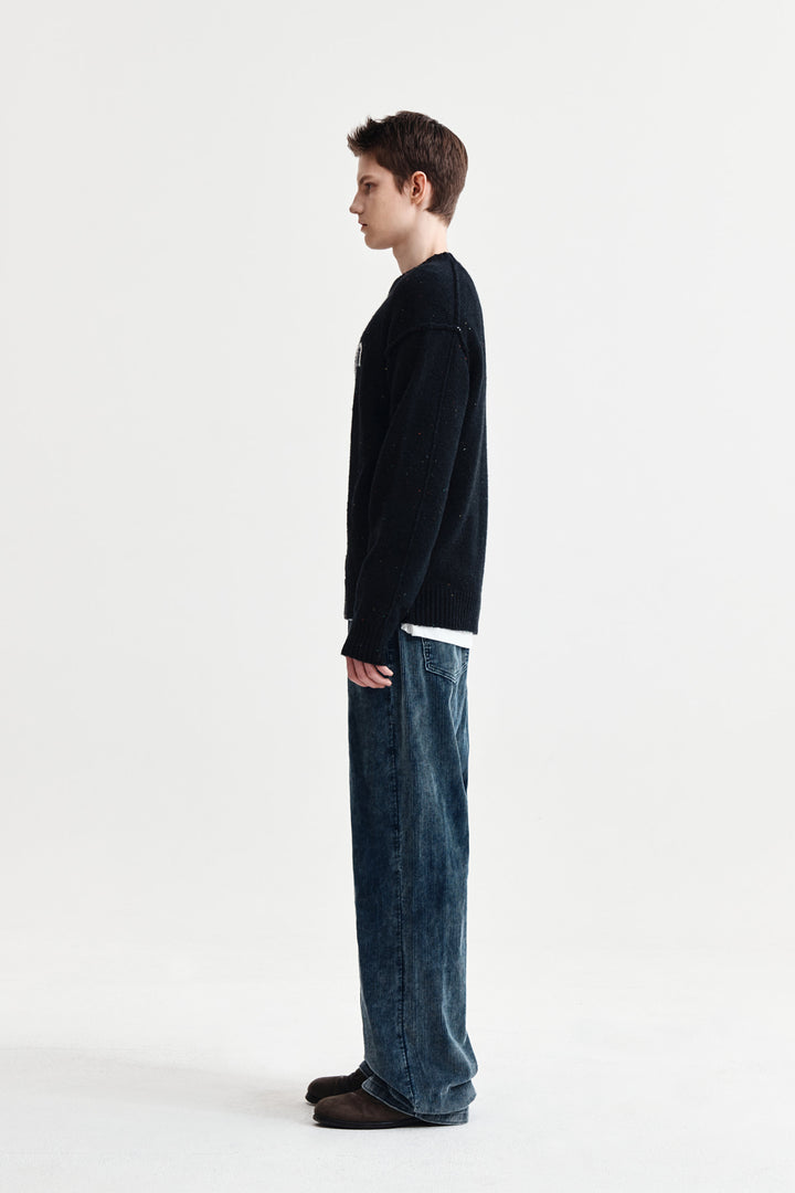 Matin Kim Mixed Yarn Knit Pullover — Dark Navy