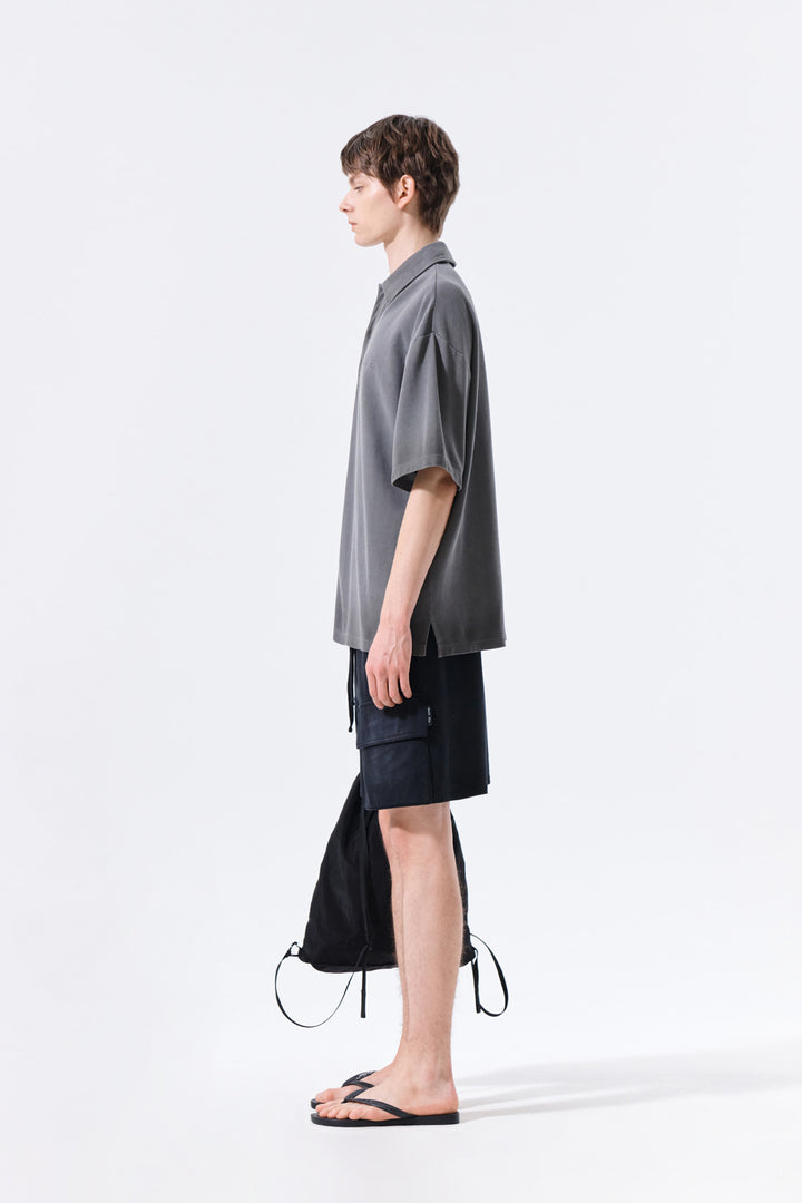 Matin Kim Vintage Washed Terry Cargo Shorts — Black