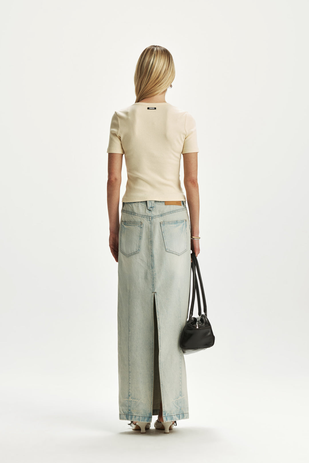 KIMMATIN Waist Point Denim Maxi Skirt — Light Blue
