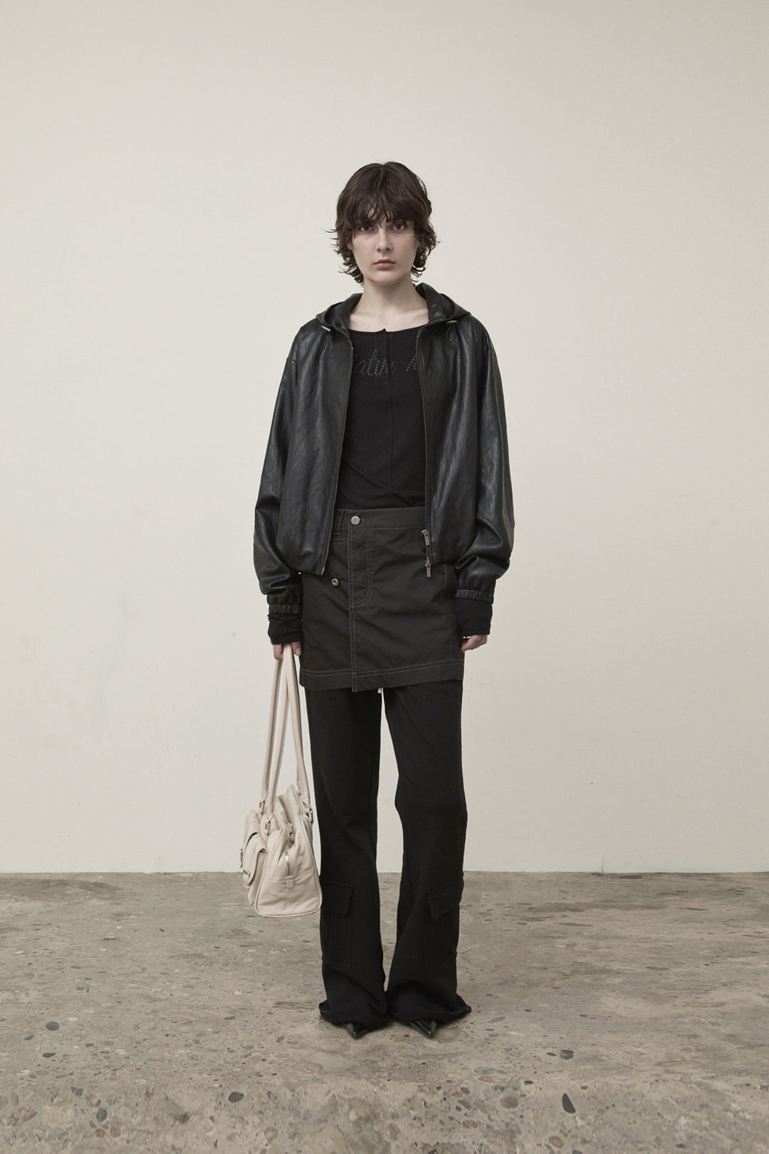 Matin Kim Faux Leather Hoody Crop Jumper — Black