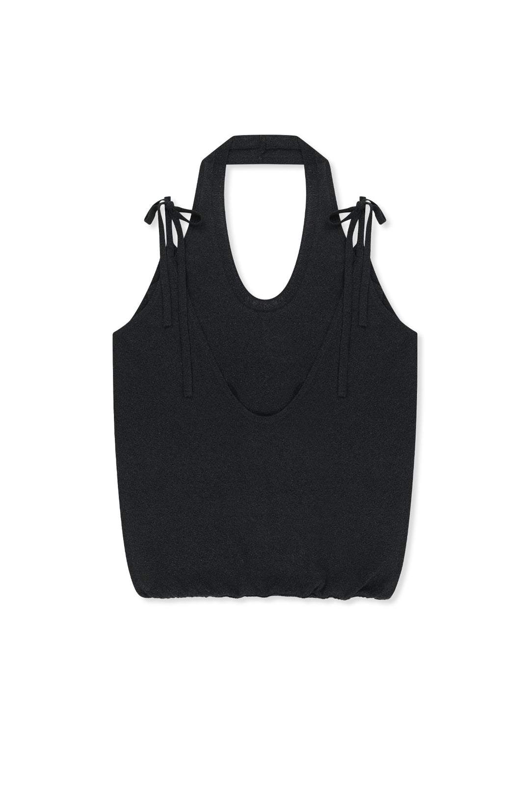 Matin Kim Layered Tie Halter Neck Knit Top — Black