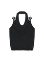 Matin Kim Layered Tie Halter Neck Knit Top — Black