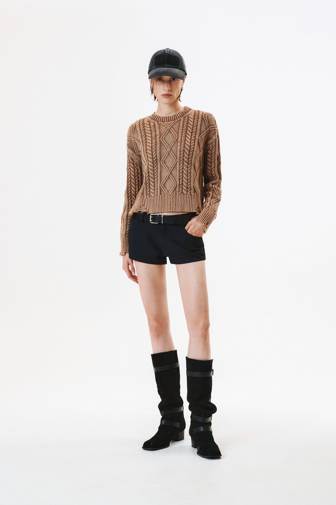 KIMMATIN Washed Cable Pullover — Beige
