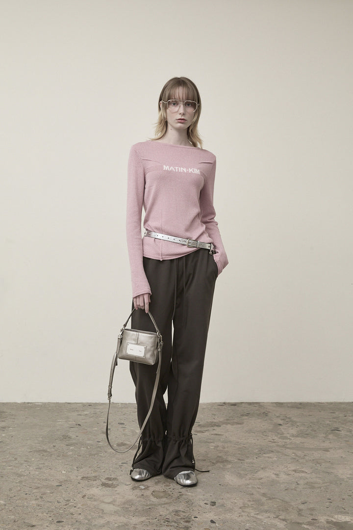 Matin Kim Glitter Slim Logo Knit Top — Pink