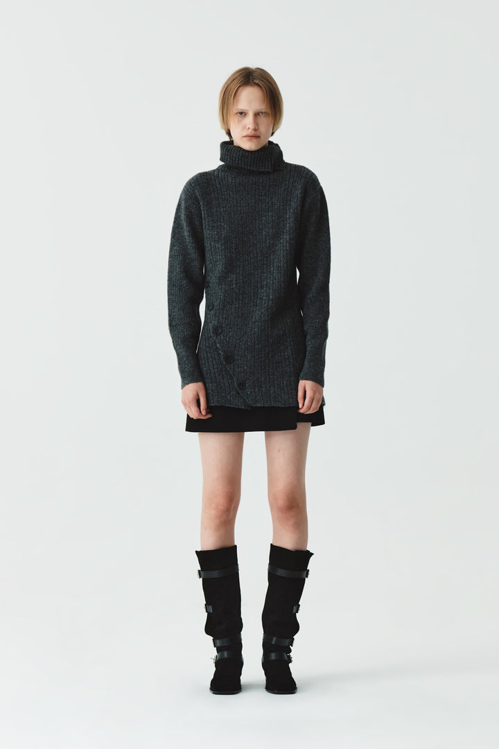 KIMMATIN Button Slit Knit Dress — Charcoal
