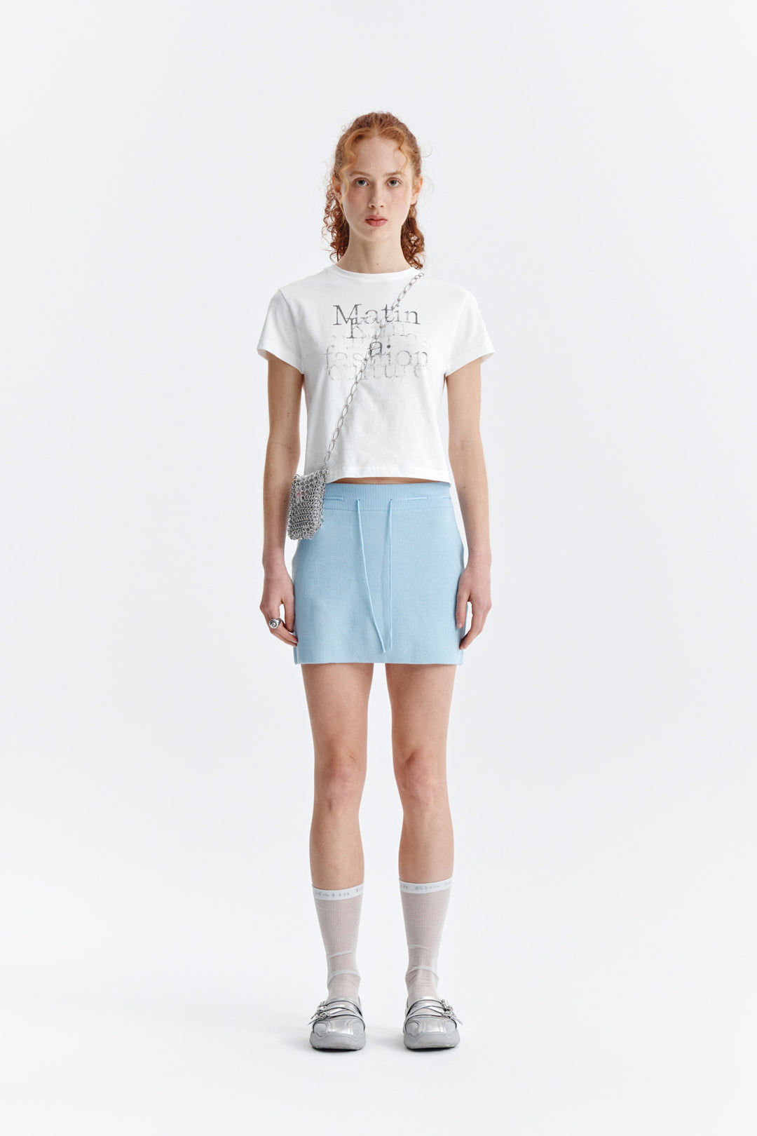 Matin Kim Dusty Typo Graphic Crop Top — White
