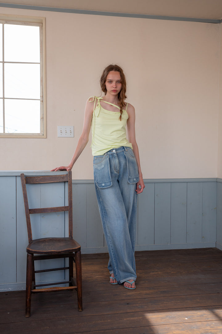 Matin Kim Out Pocket Washed Denim Pants — Light Blue