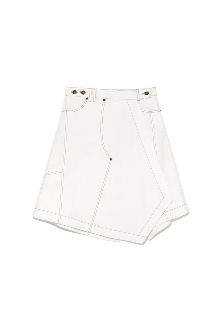 Matin Kim Denim Mixed Flare Skirt — Ivory
