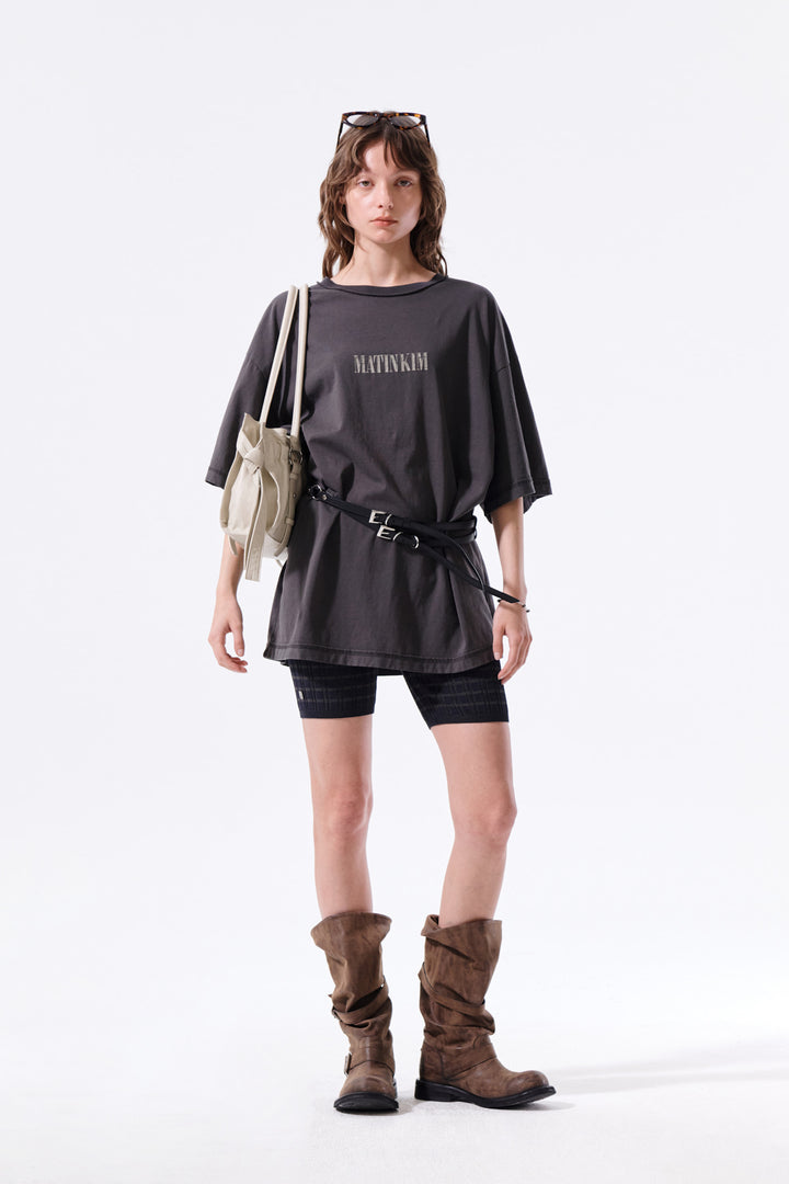 Matin Kim Vintage Lettering Graffiti Top — Charcoal