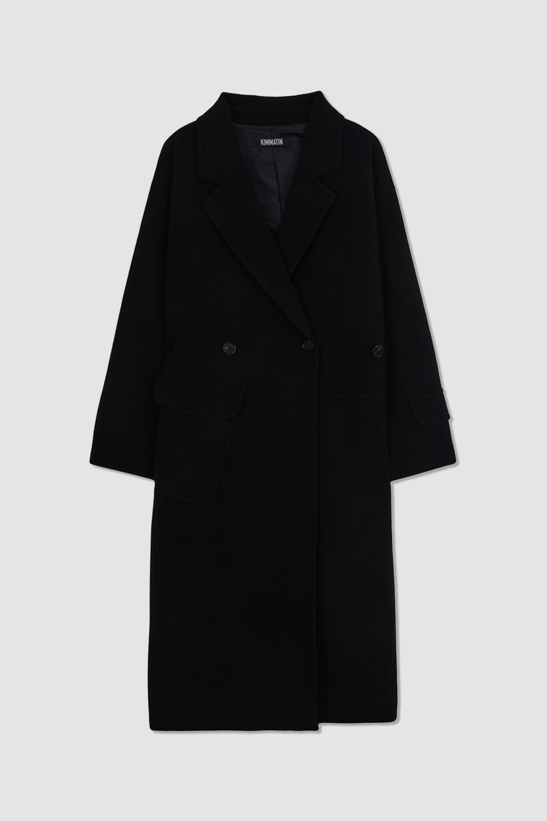 KIMMATIN Belted Double Wool Coat — Black