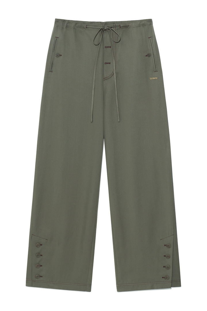 Matin Kim Button Point String Wide Pants — Khaki