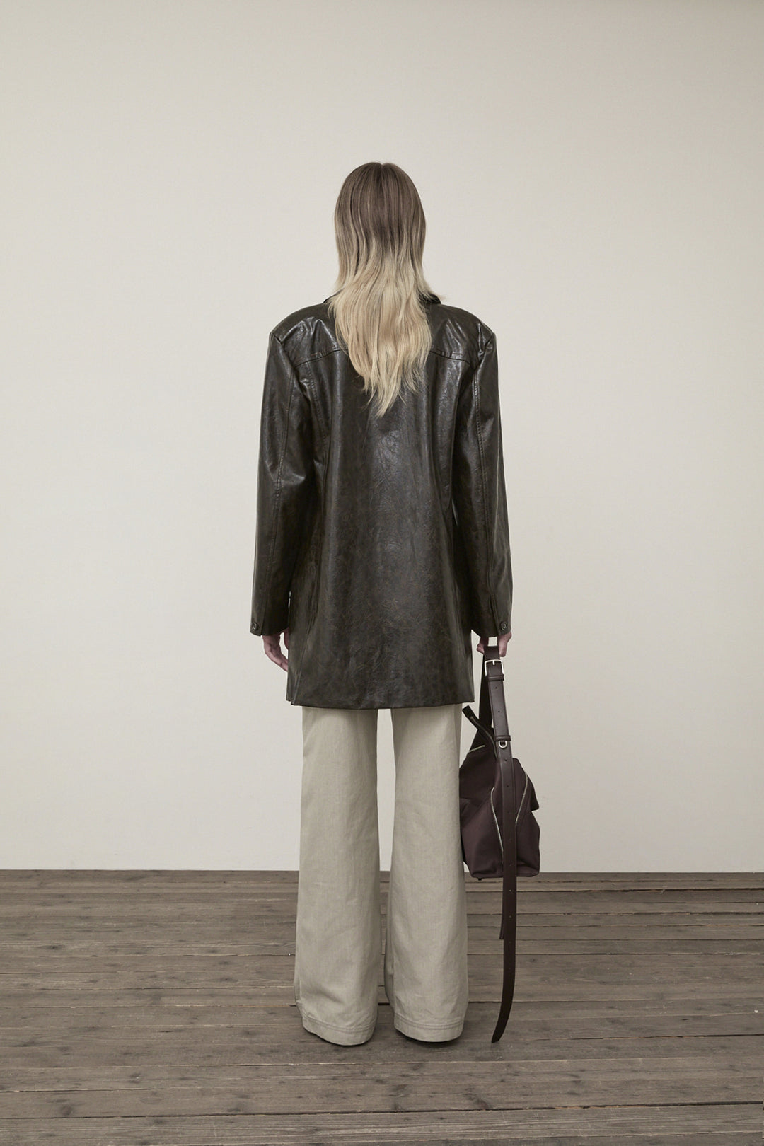 Matin Kim Faux Leather Half Double Jacket — Brown