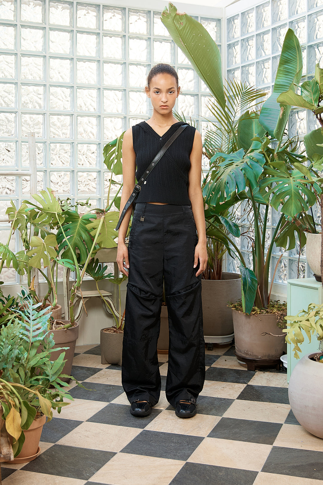 Matin Kim Wrap Sleeveless Knit Hoody — Black