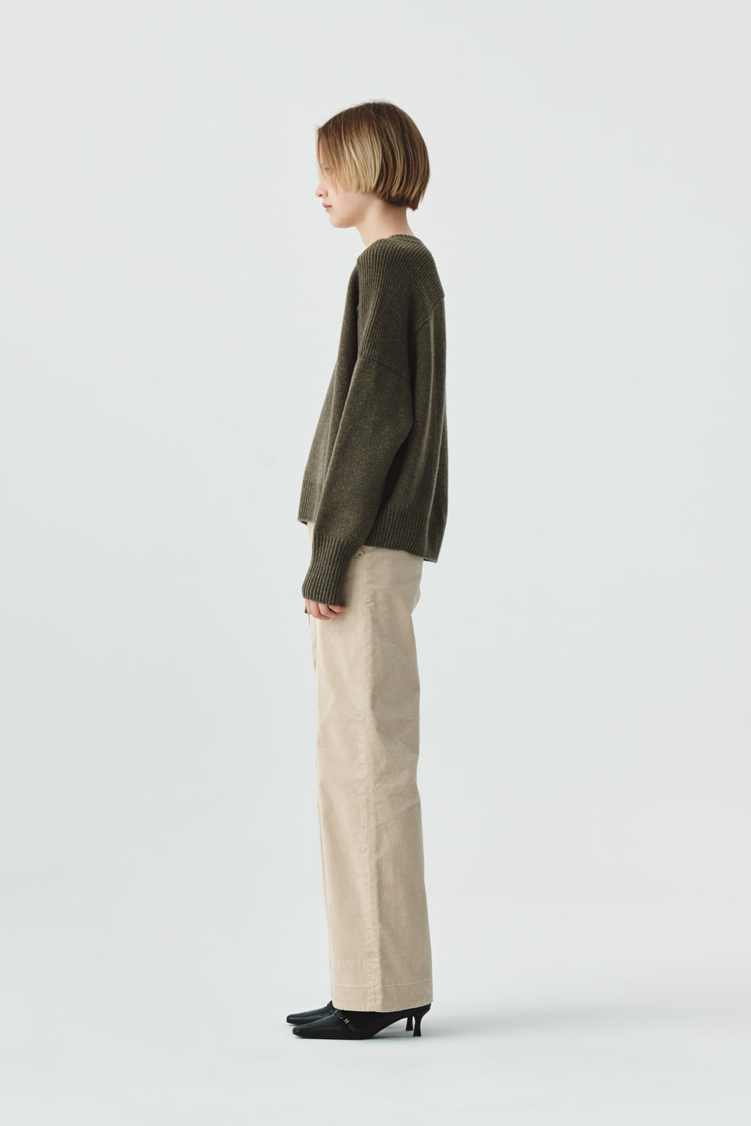 KIMMATIN Slim Boots Cut Corduroy Pants — Cream