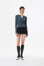 KIMMATIN Slit Point Slim Knit Top — Gray