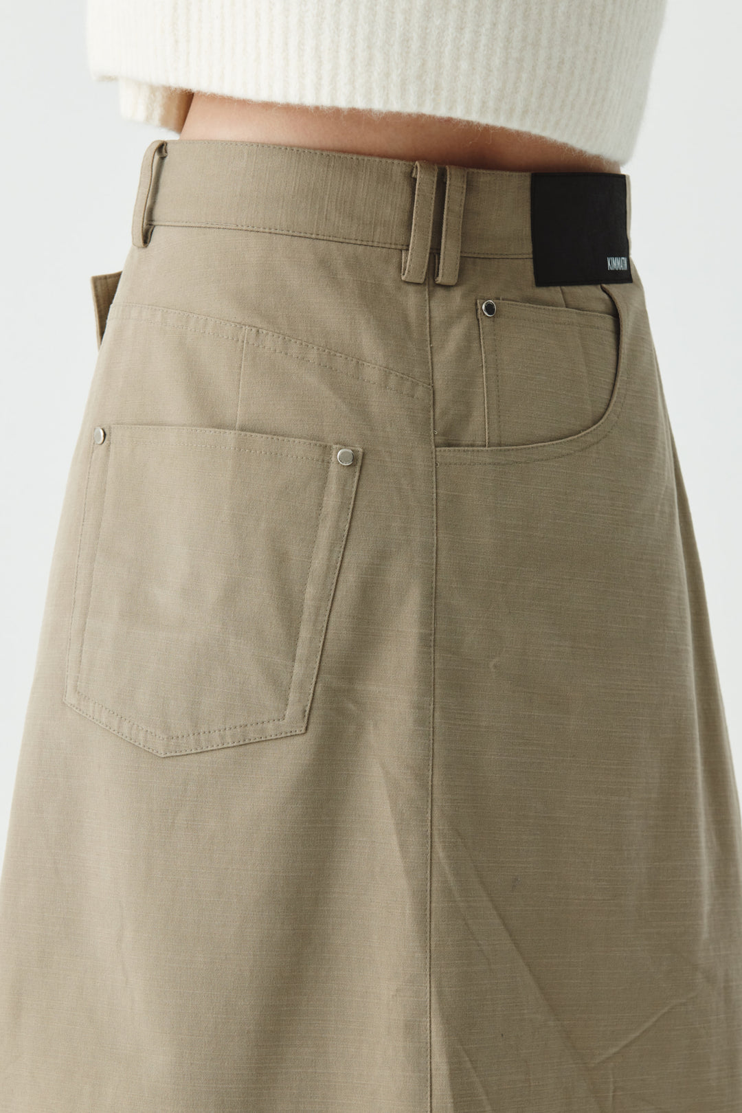 KIMMATIN Unbalance Cotton Flare Skirt — Beige