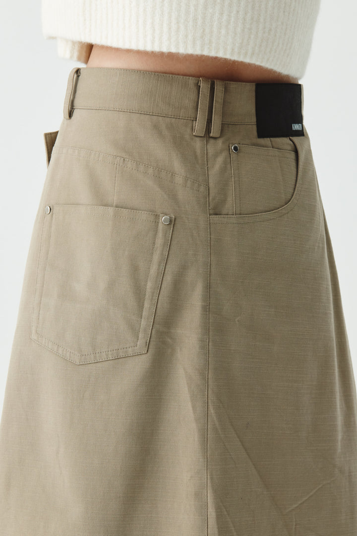 KIMMATIN Unbalance Cotton Flare Skirt — Beige