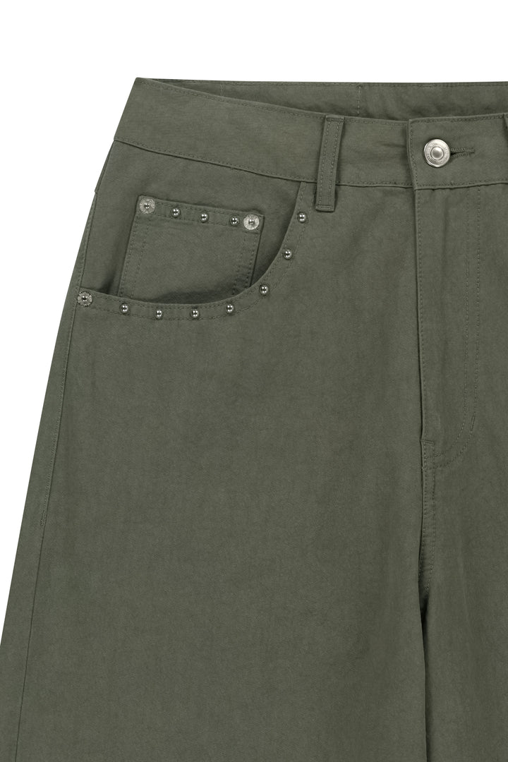 Matin Kim Stud Point Color Denim Pants — Khaki