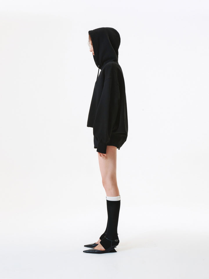 KIMMATIN Blurred Logo Raw Cut Oversize Hoody — Black