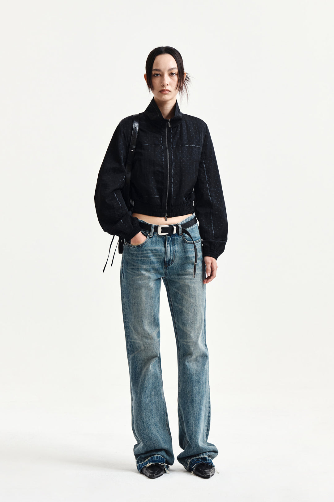 Matin Kim Cropped Embroidery Back Logo Jumper — Black