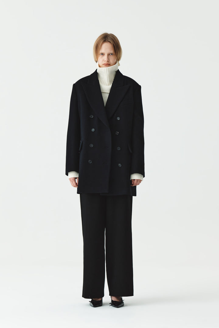 KIMMATIN Overfit Midi Double Coat — Navy blue