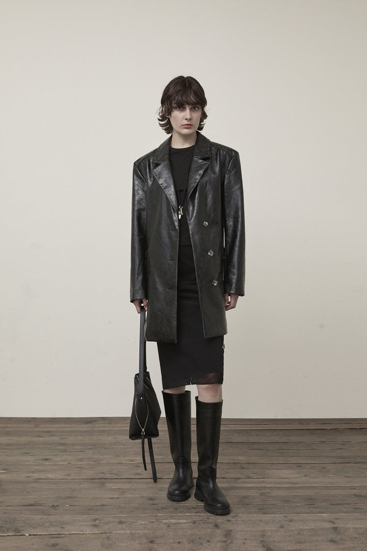 Matin Kim Faux Leather Half Double Jacket — Black