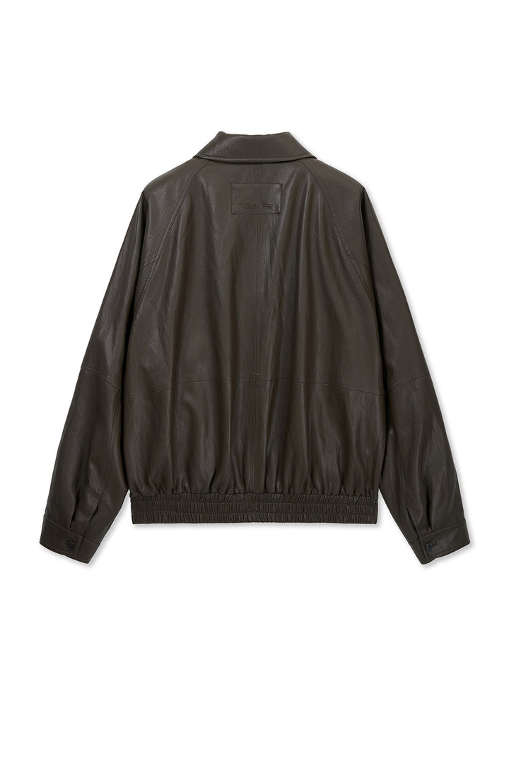 Matin Kim Small Logo Faux Leather Zip-Up — Brown