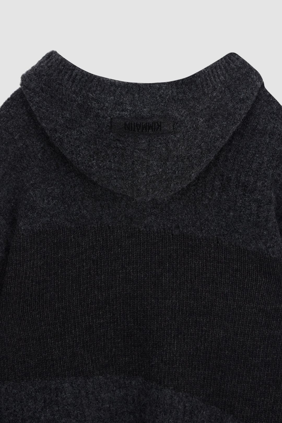 KIMMATIN Color Mix Unbalance Knit Hoody — Charcoal