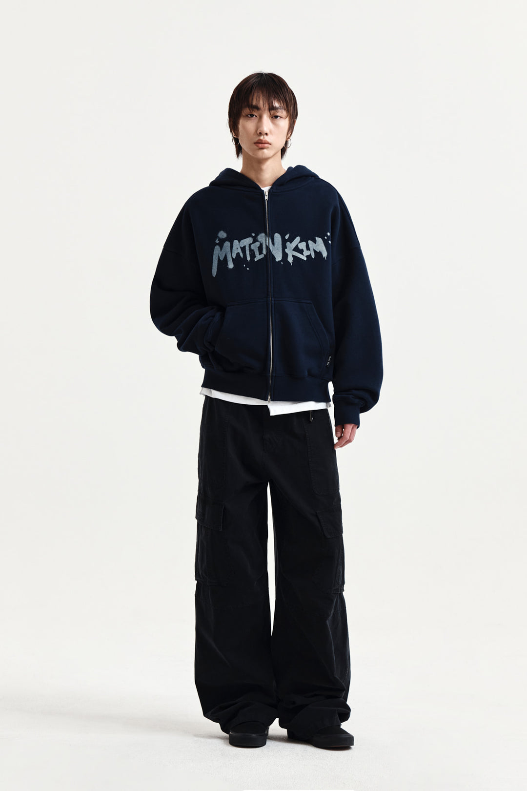 Matin Kim Graffiti Logo Zip Hoodie — Navy blue