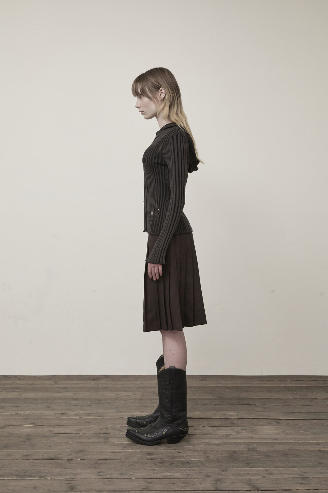Matin Kim Logo Point Damage Slim Hoody Cardigan — Charcoal