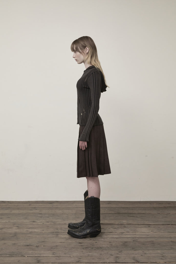 Matin Kim Logo Point Damage Slim Hoody Cardigan — Charcoal