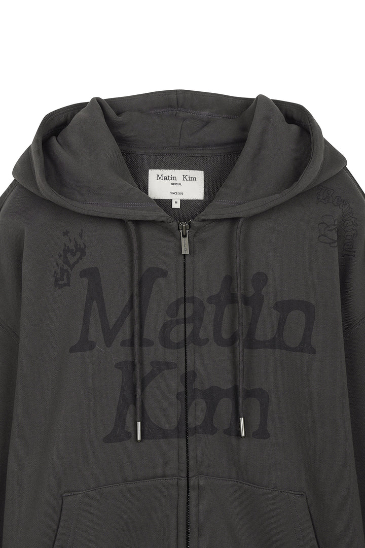 Matin Kim Graffiti Artwork Hoody Zip Up — Charcoal