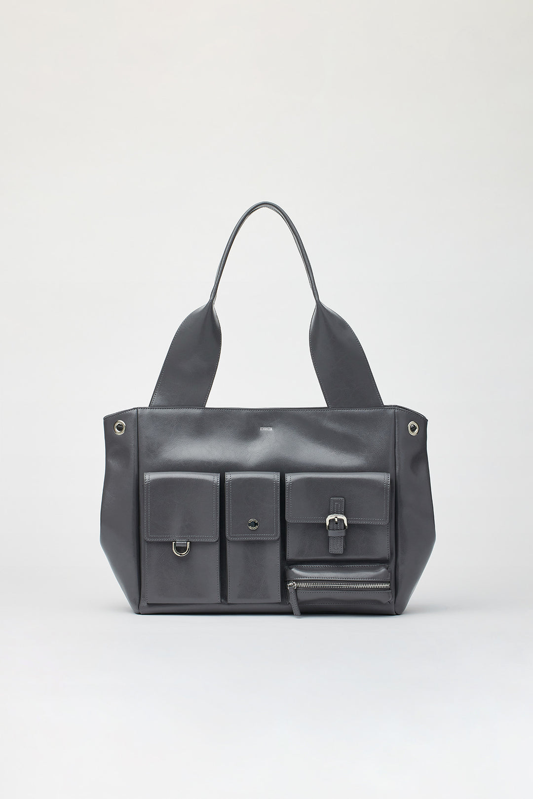 KIMMATIN Multi Pocket Leather Shopper — Gray