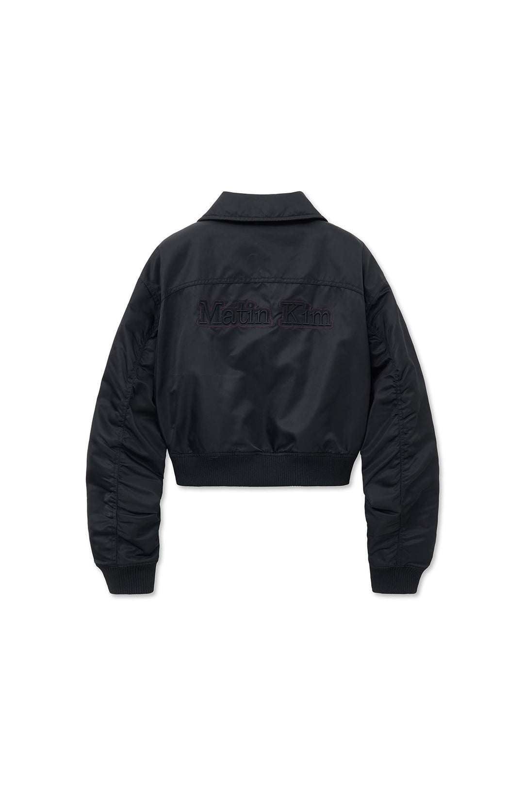 Matin Kim Appliqué Logo Shirring Bomber Jacket — Black