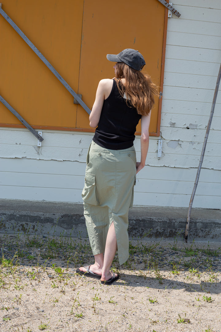 Matin Kim String Nylon Cargo Skirt — Khaki
